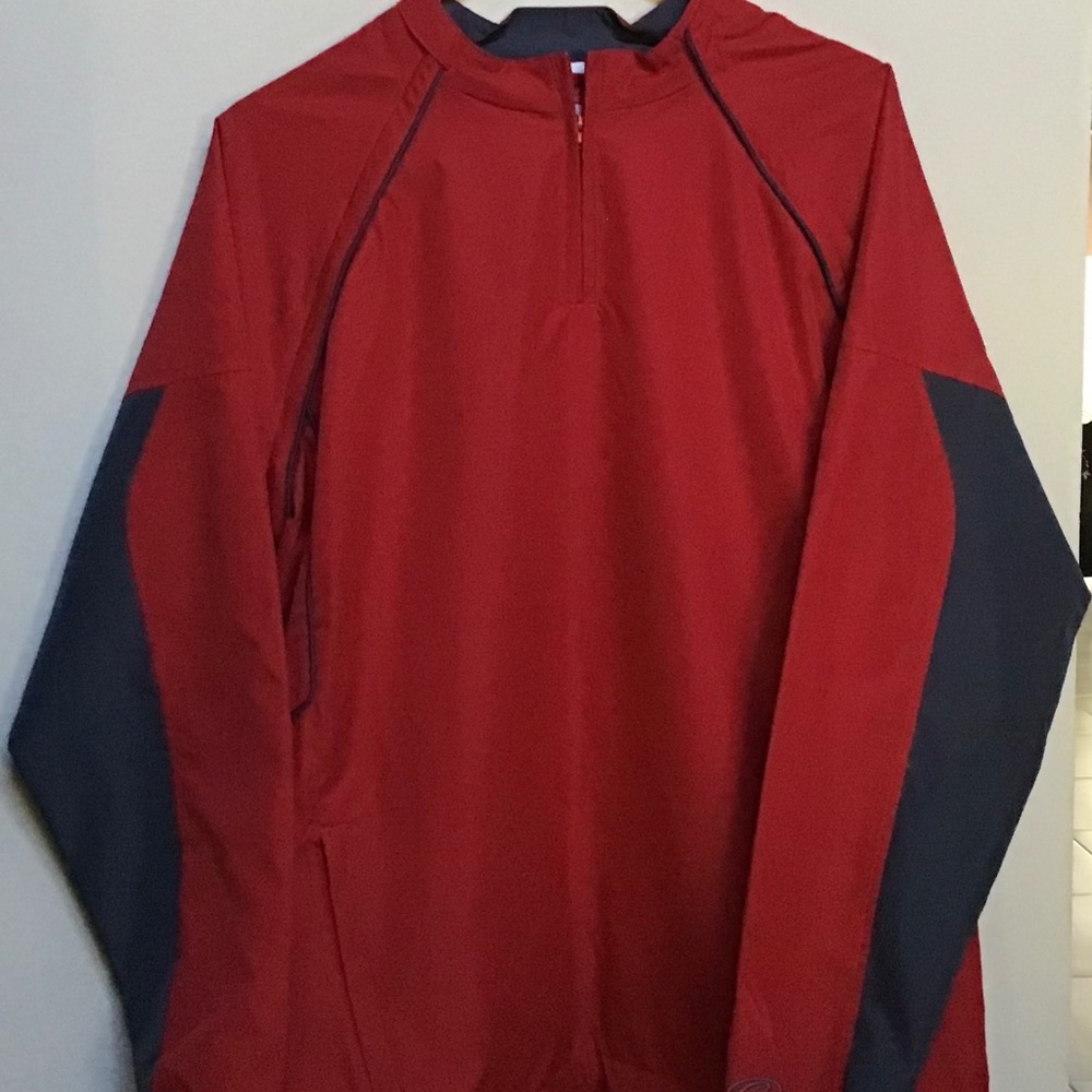 VTG  Rawlings‎ Men's Medium Red Pullover Jacket Windbreaker w/Gray Sleeves